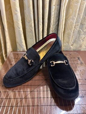 COSIDRAM Men's Black Velvet Loafers Gold Bit Size 45 (US 11.5-12) Tuxedo Shoes